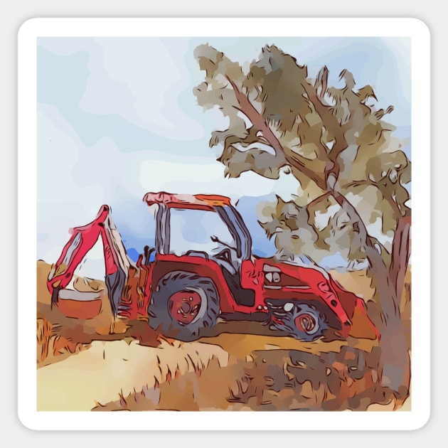 Kubota Tractor with Backhoe attached Sticker by WelshDesigns